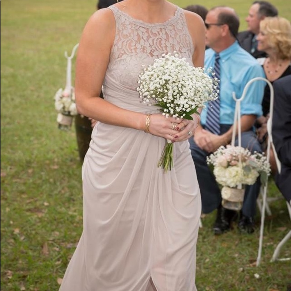 Beige chiffon and lace long dress size 6